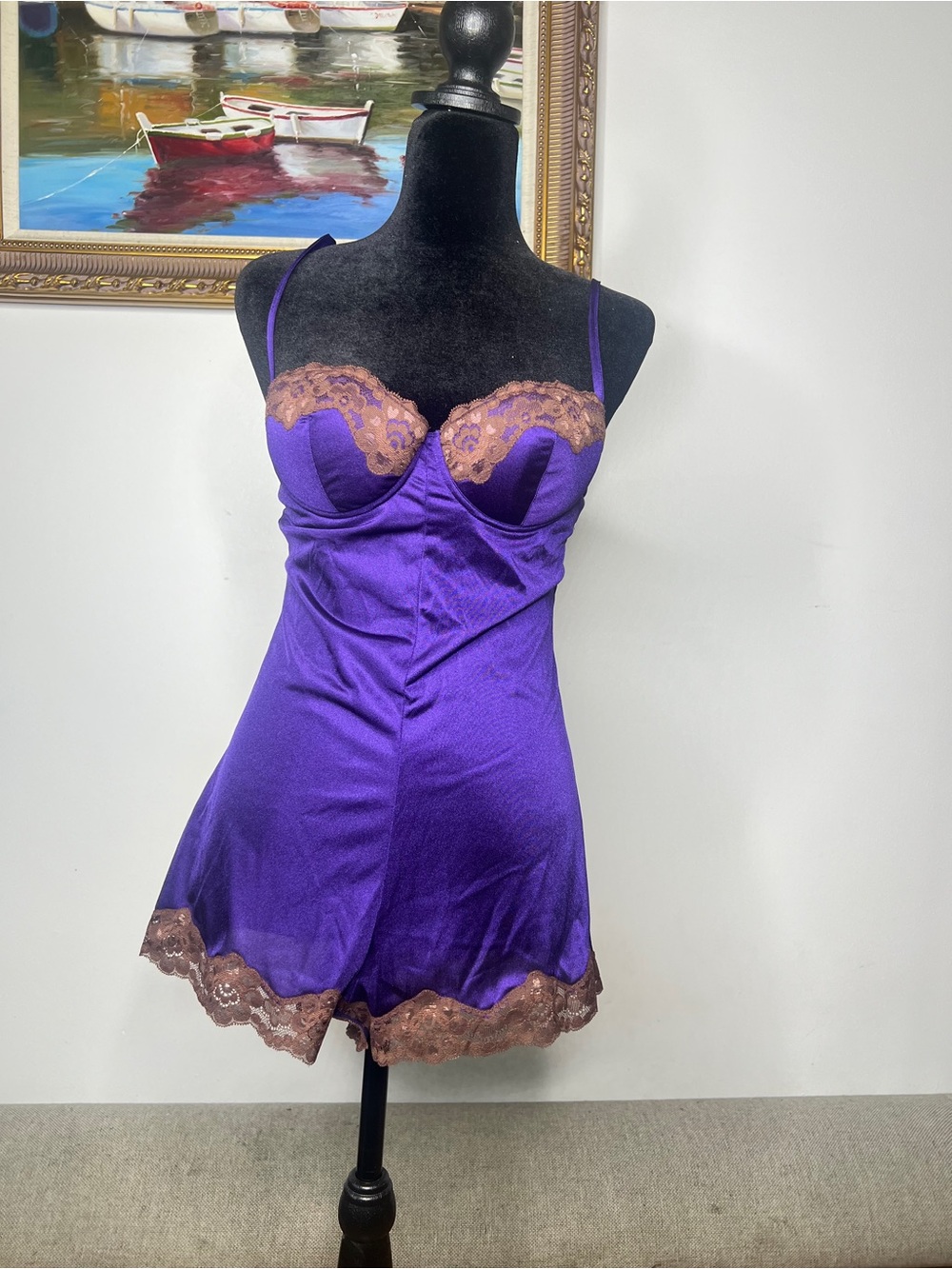 Vintage Intimissimi Purple Satin Lace-Trim romper- Women Intimates